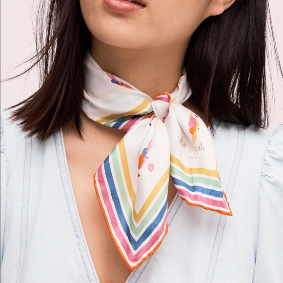 kate spade Accessories - NWT Kate Spade Flock Party Parrots Striped Colorful Silk Bandana/Scarf
